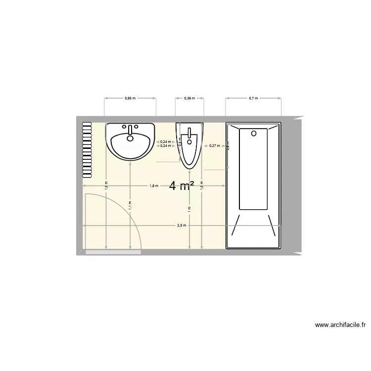 Plan Salle de Bains. Plan de 1  et 4 m²