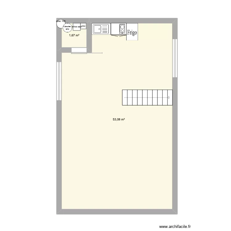 plan actuel. Plan de 2  et 55 m²