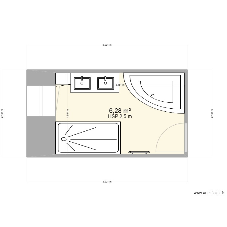 gaboriau marina douche +bain. Plan de 1 pièce et 6 m2