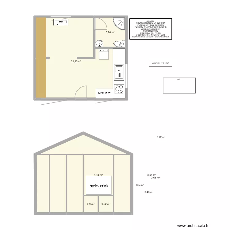 CABANE. Plan de 10  et 48 m²