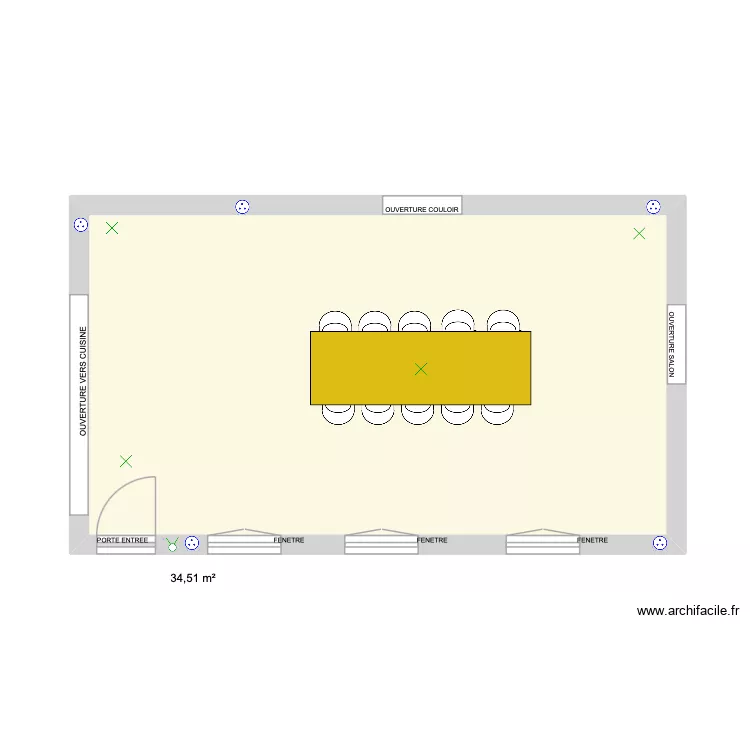 SALLE A MANGER. Plan de 1  et 35 m²