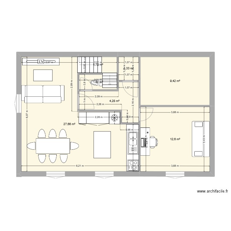 12ème étage Pierre. Plan de 7 pièces et 59 m2
