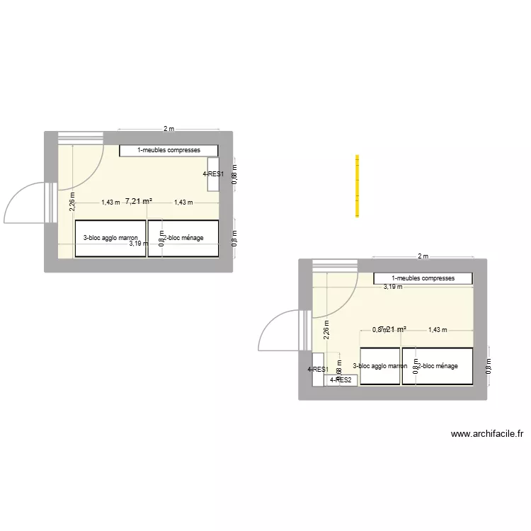 local stockage. Plan de 2 Pièces et 14 m²