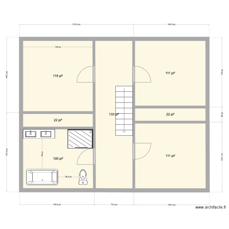 Maison 2ème corriddor. Plan de 7 pièces et 58 m2