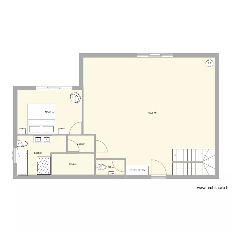 2 &eacute;tages. Plan de 6 pièces et 90 m²