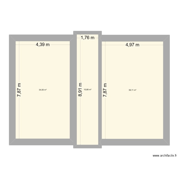 mesures. Plan de 3 pièces et 89 m2