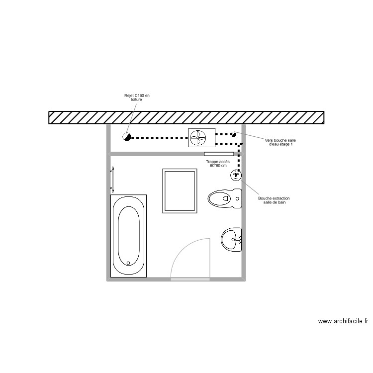 PORCEL VMC SDB. Plan de 1 pièce et 7 m2