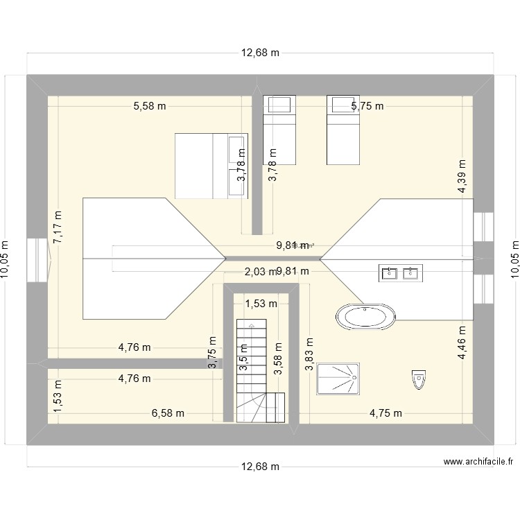 grenier. Plan de 1 pièce et 98 m2