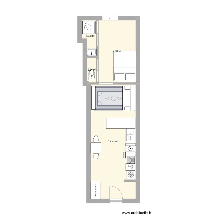studio. Plan de 4 pièces et 32 m2