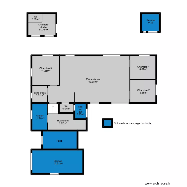Culleron mesurage 2. Plan de 15  et 56 m²
