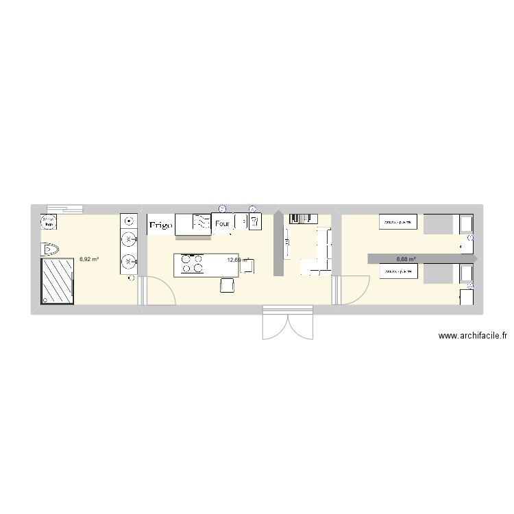 gotiere. Plan de 3 pièces et 28 m2