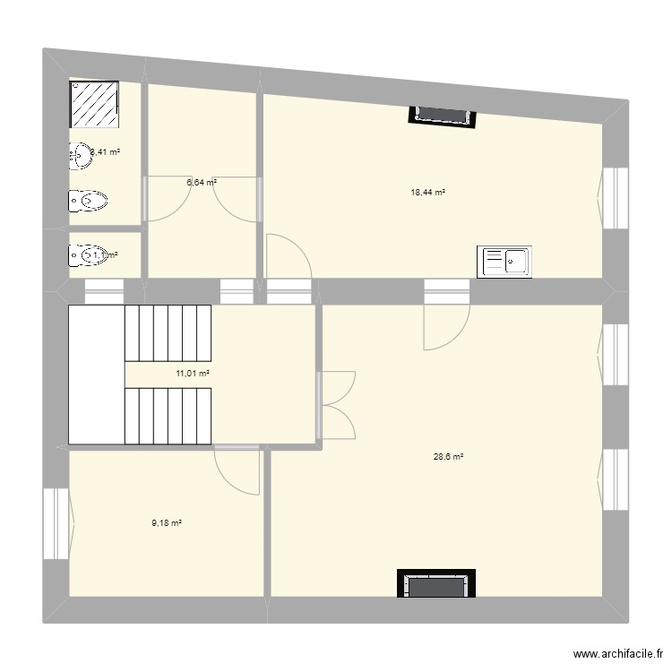 BARDEZ - 1er étage. Plan de 7 pièces et 78 m2