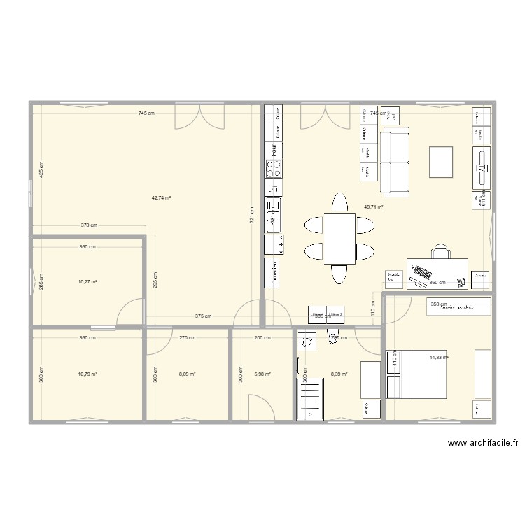Plain-pied : 2 logements T2 indépendants. Plan de 0 pièce et 0 m2