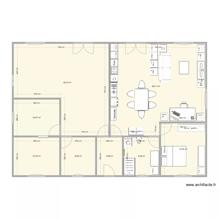 Plain-pied : 2 logements T2 indépendants. Plan de Plain-pied : 2 logements T2 indépendants. Plan de