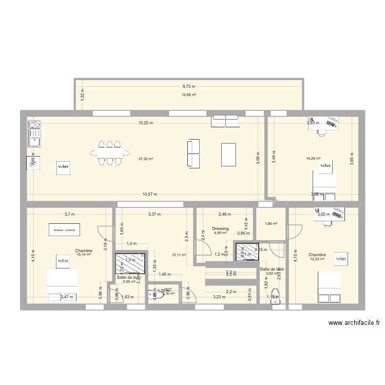 appartement bay pitzalis. Plan de 11 pièces et 120 m2
