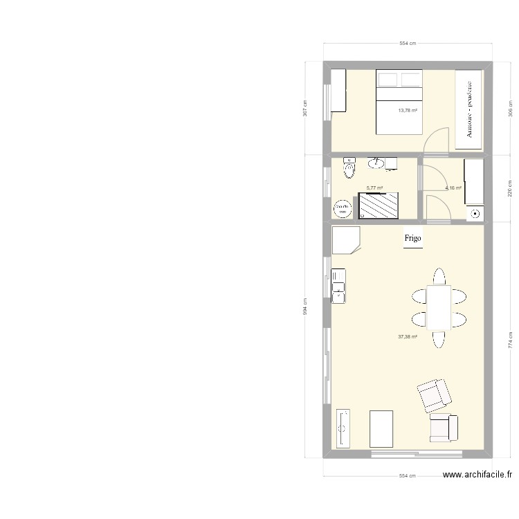 T2 garage. Plan de 4 pièces et 61 m2