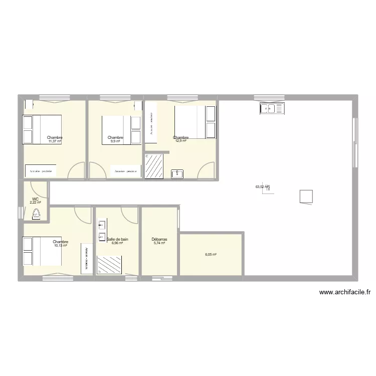 cala. Plan de 9  et 129 m²