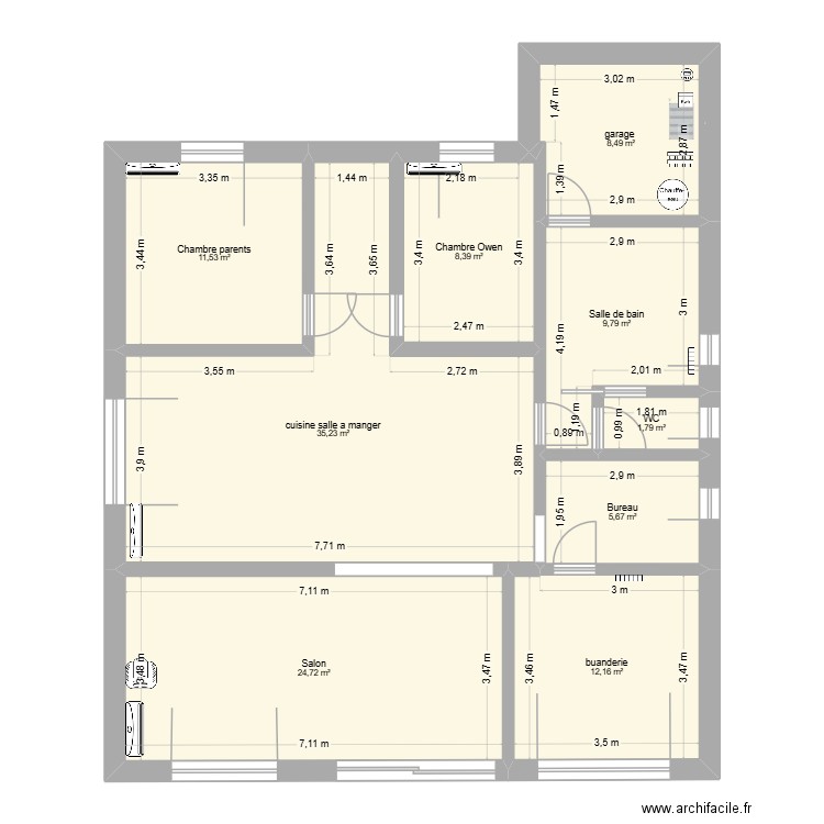 peissant. Plan de 9 pièces et 118 m2
