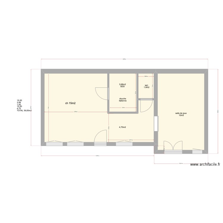 JOINVILLE MESURES DEPENDANCE. Plan de 2 pièces et 40 m2