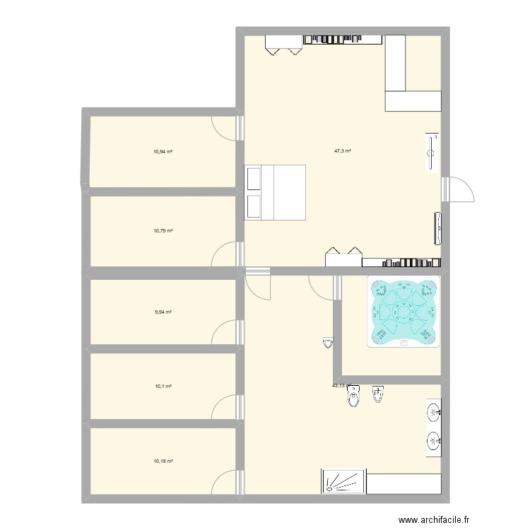 room 2. Plan de 7 pièces et 142 m2