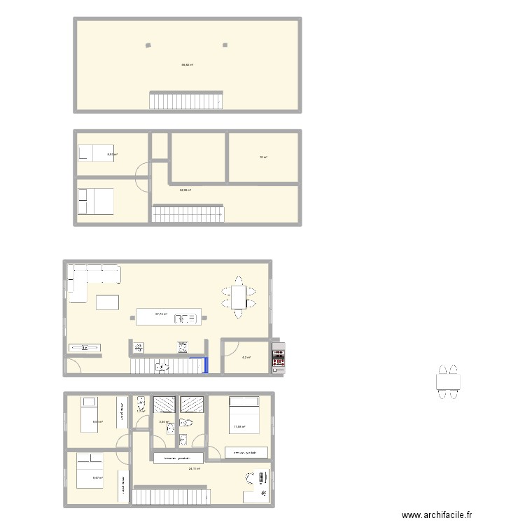 duplex 6 mts façade fer. Plan de 12 pièces et 232 m2
