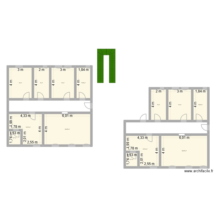 Plan RDC. Plan de 13 pièces et 148 m2