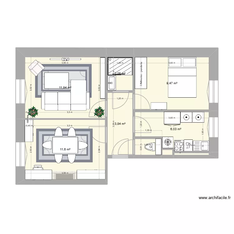 Paul Bert - Cloison. Plan de 9  et 46 m²