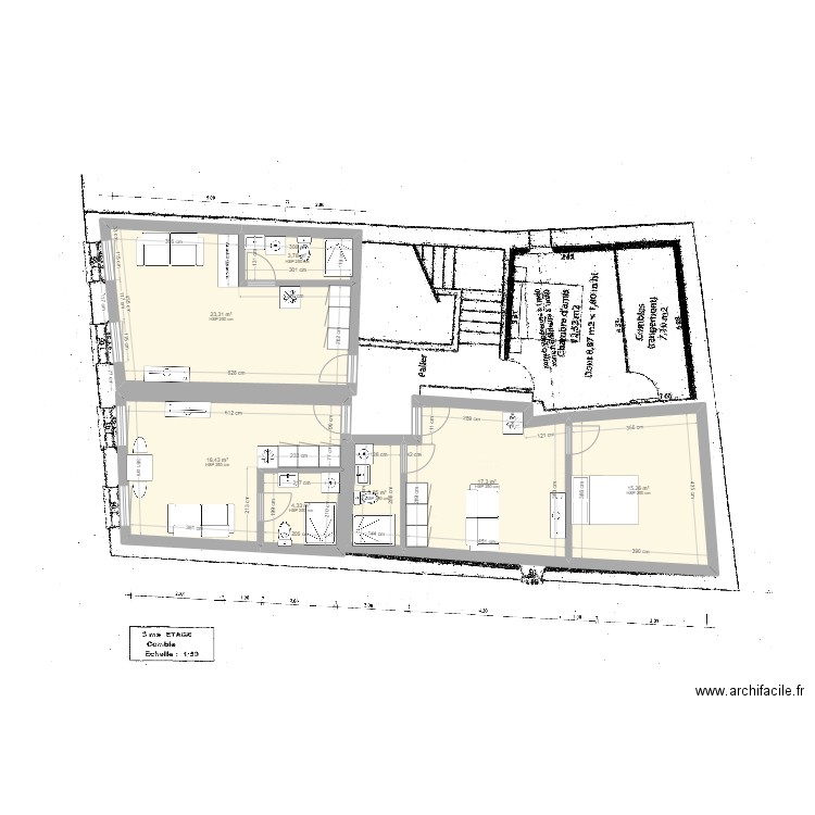 3eme étage TRANS EN PROVENCE. Plan de 7 pièces et 86 m2