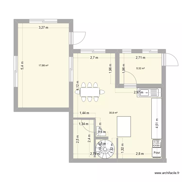 Extension. Plan de 3  et 54 m²