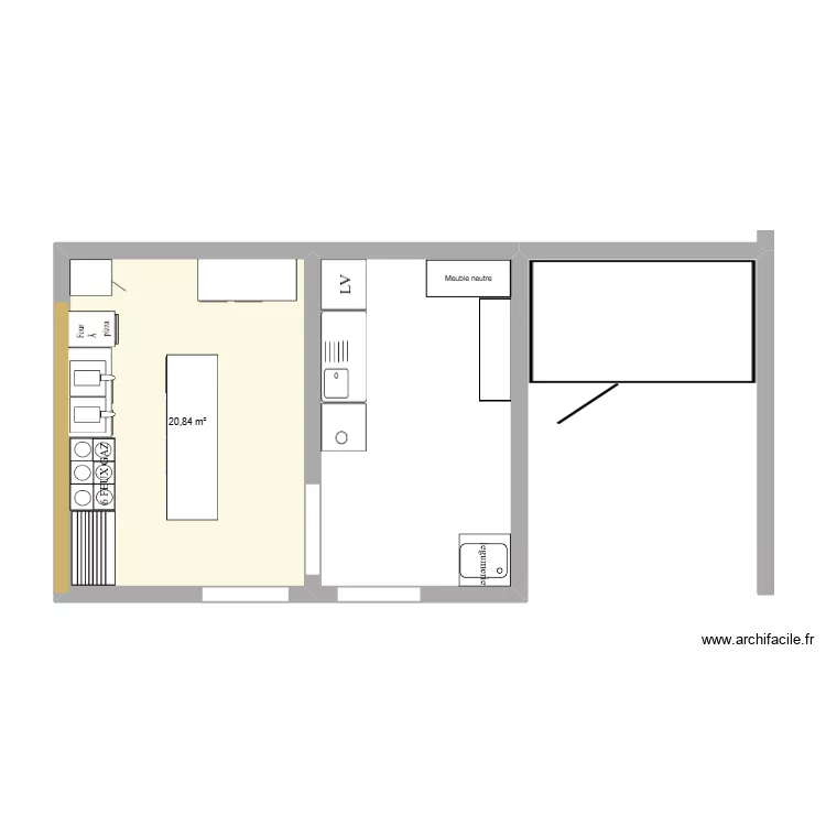 la table de maman. Plan de 1  et 21 m²