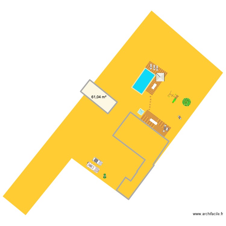 MAISON PISCINE. Plan de 1 pièce et 61 m2