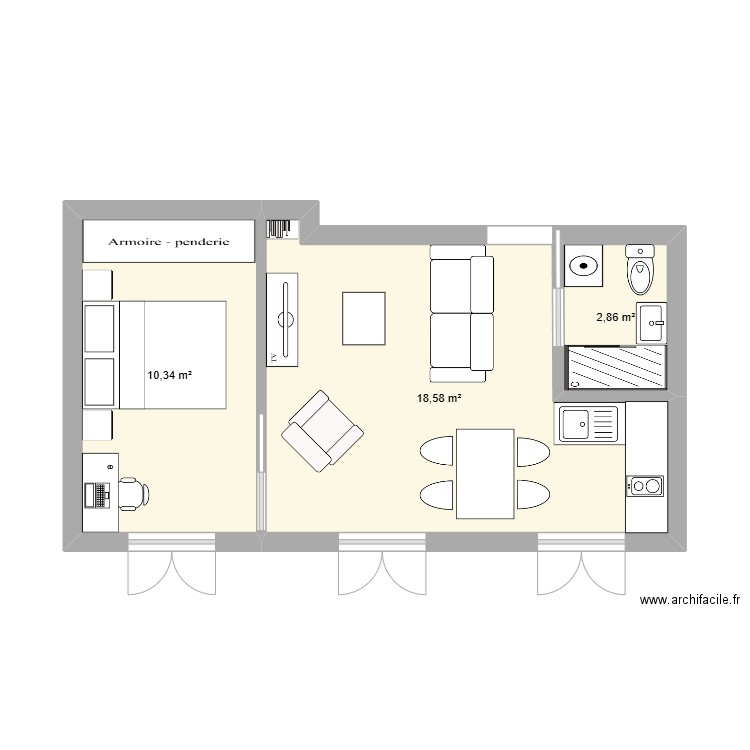 Projet Réno. Plan de 3 pièces et 32 m2