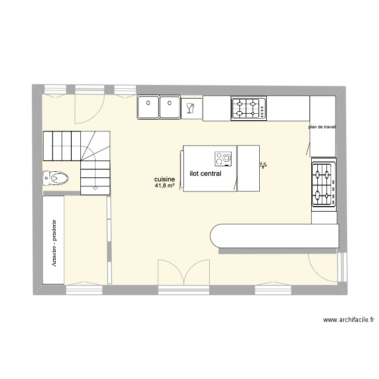 cuisine Pageas. Plan de 1 pièce et 42 m2