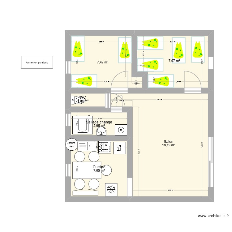 plan MAM. Plan de 6 pièces et 45 m2