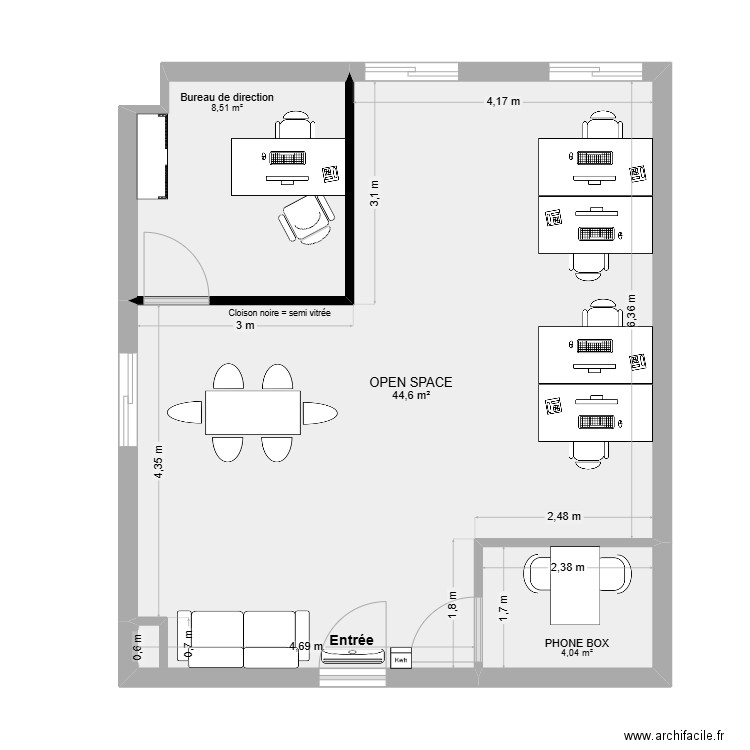 PAMPERO v1. Plan de 3 pièces et 57 m2