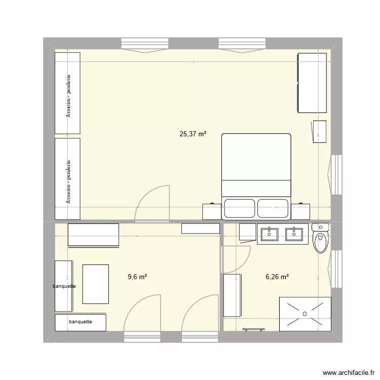 maison &eacute;tage. Plan de 3 Pièces et 41 m²