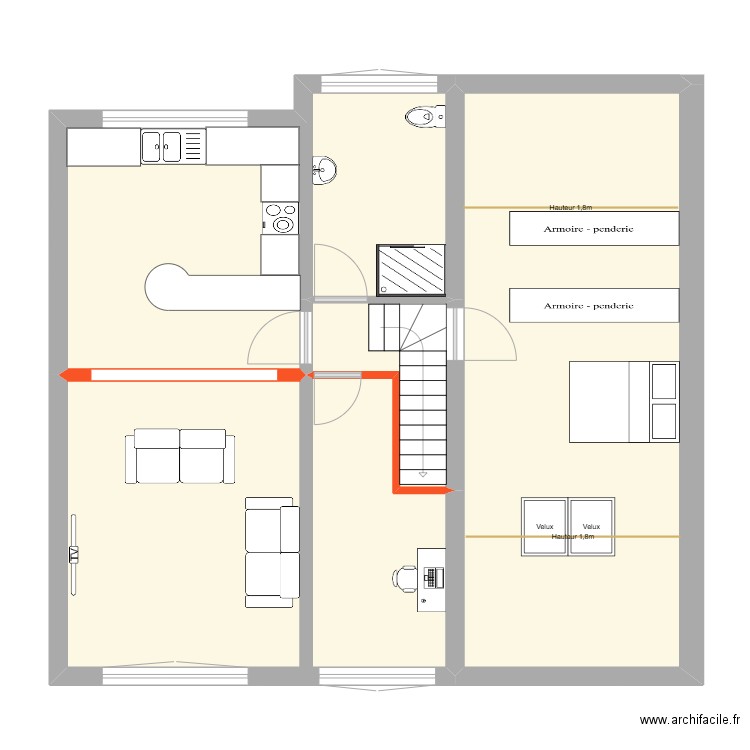 1er étage. Plan de 4 pièces et 95 m2