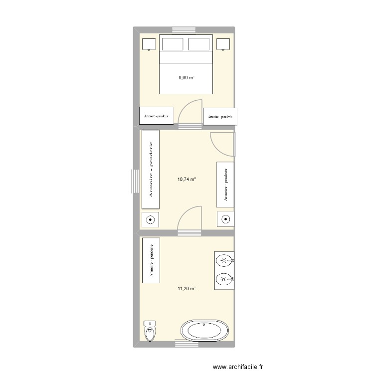 extension etage. Plan de 3 pièces et 32 m2