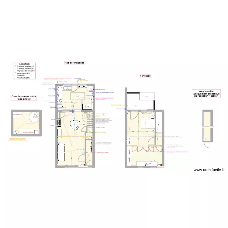 Plan maison - plan des prises et des interrupteurs. Plan de 