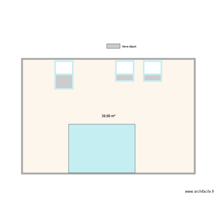 Façade 3 fenêtres (définitif). Plan de 1 pièce et 40 m2