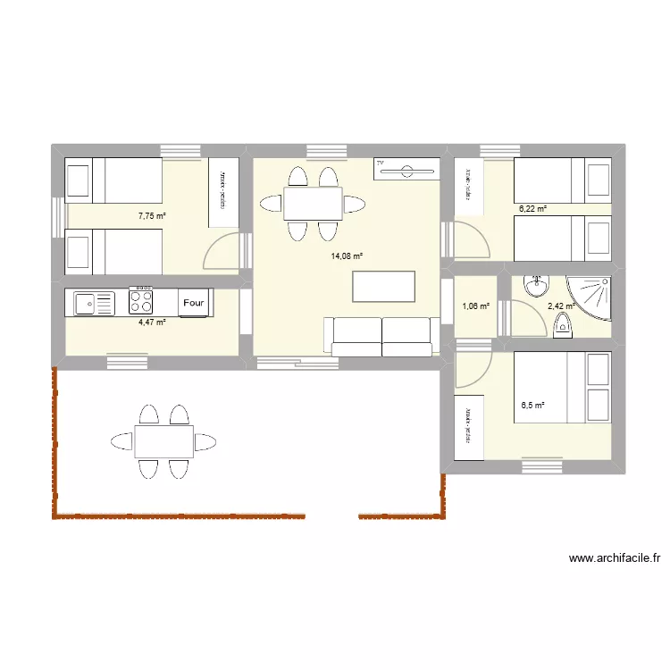 MOBILE HOME. Plan de 7 pièces et 43 m²
