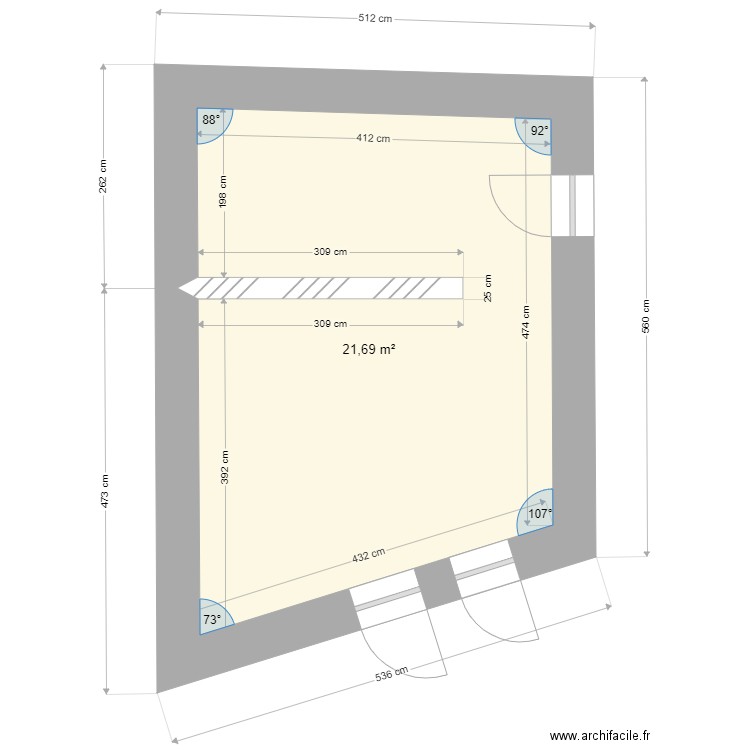 Local Tech 02. Plan de 1 pièce et 22 m2