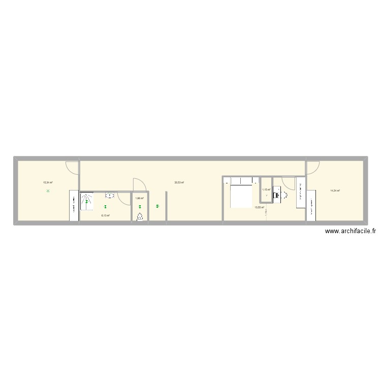Combles 2. Plan de 7 pièces et 85 m2