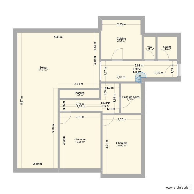 Gisèle. Plan de 10 pièces et 79 m2