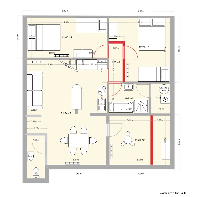 stella avec cotations. Plan de 7 pièces et 76 m2