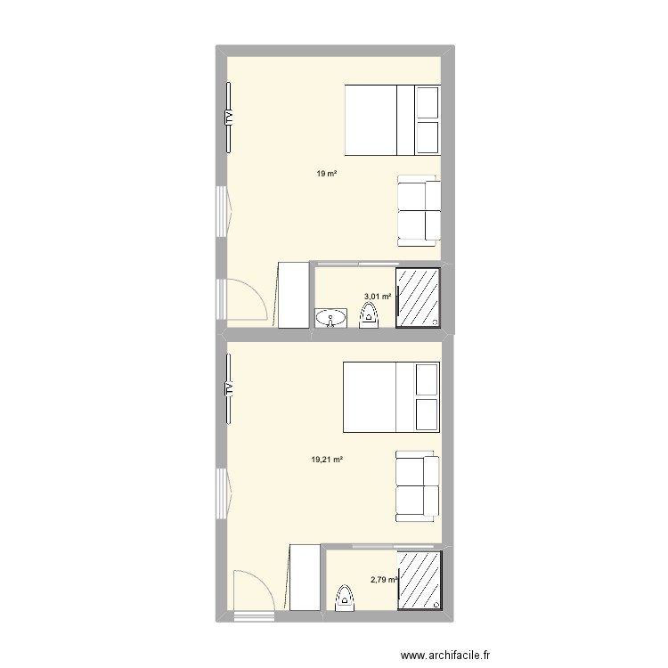 cour artem . Plan de 4 pièces et 44 m2
