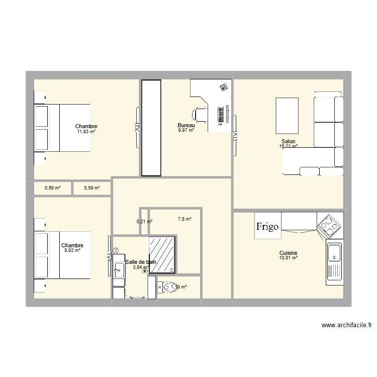 Maison meublé. Plan de 12 pièces et 75 m2