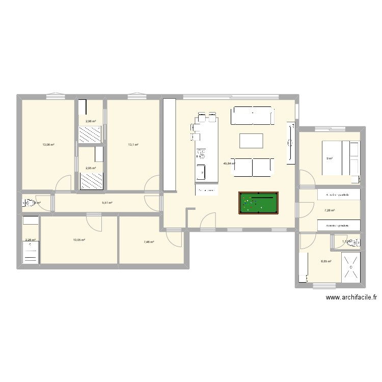 RP 2. Plan de 14 pièces et 129 m2