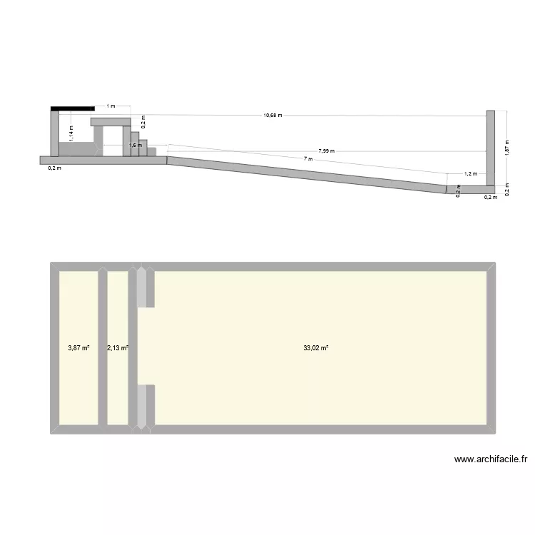 coupe_fosse_escalier4. Plan de 3  et 39 m²