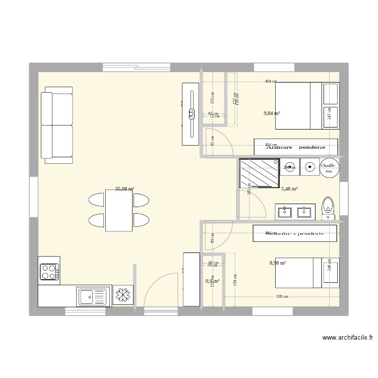 maison60. Plan de 5 pièces et 60 m2
